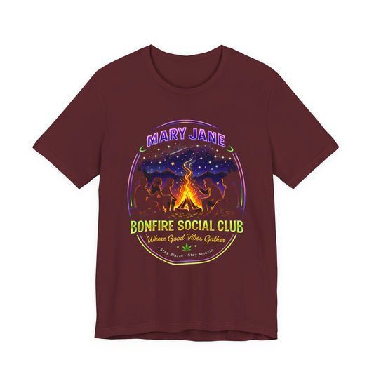 Mary Jane Bonfire Social Club Shirt – Neon Campfire Vibes Graphic Tee