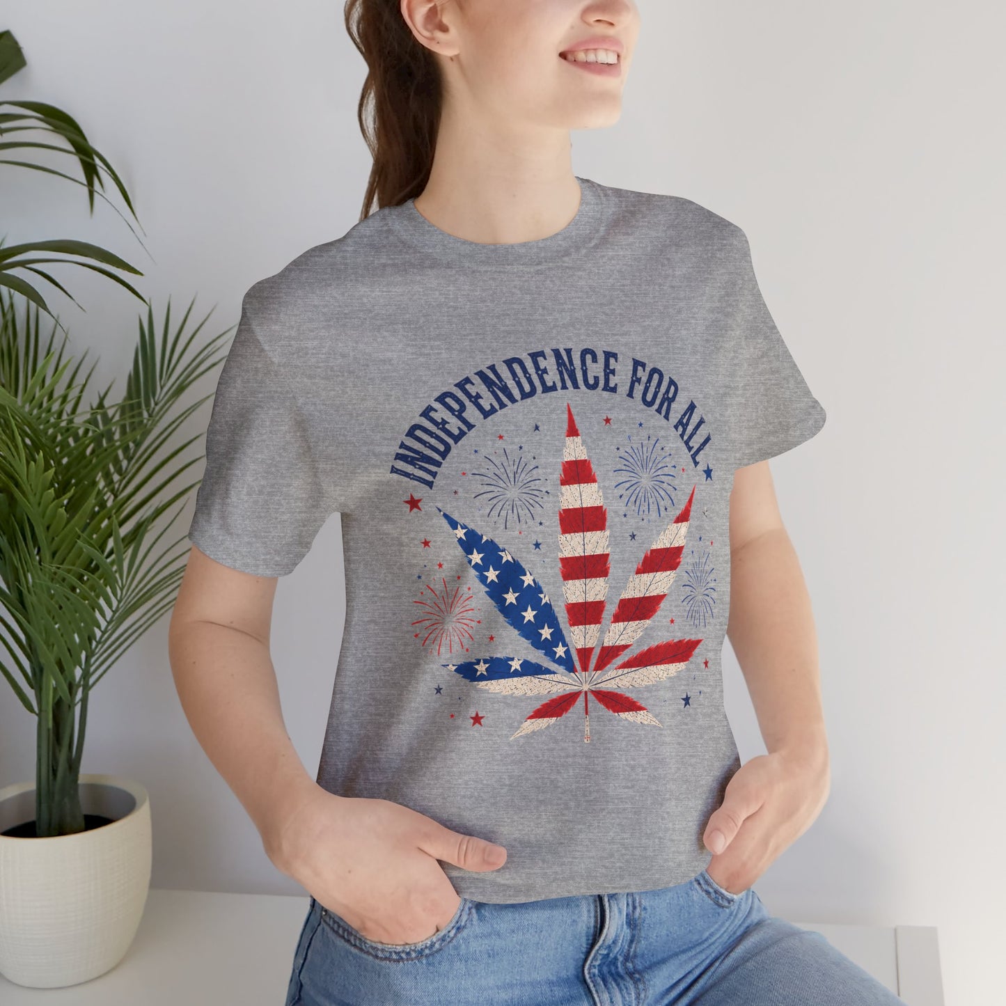 Independence For All Cannabis Shirt | Patriotic 4th of July Weed Leaf Tee | American Flag Marijuana Graphic T-Shirt
