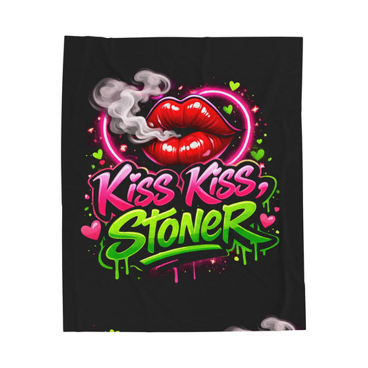 Kiss Kiss Stoner Valentine Blanket – Cannabis Love Cozy Plush Throw for Stoners
