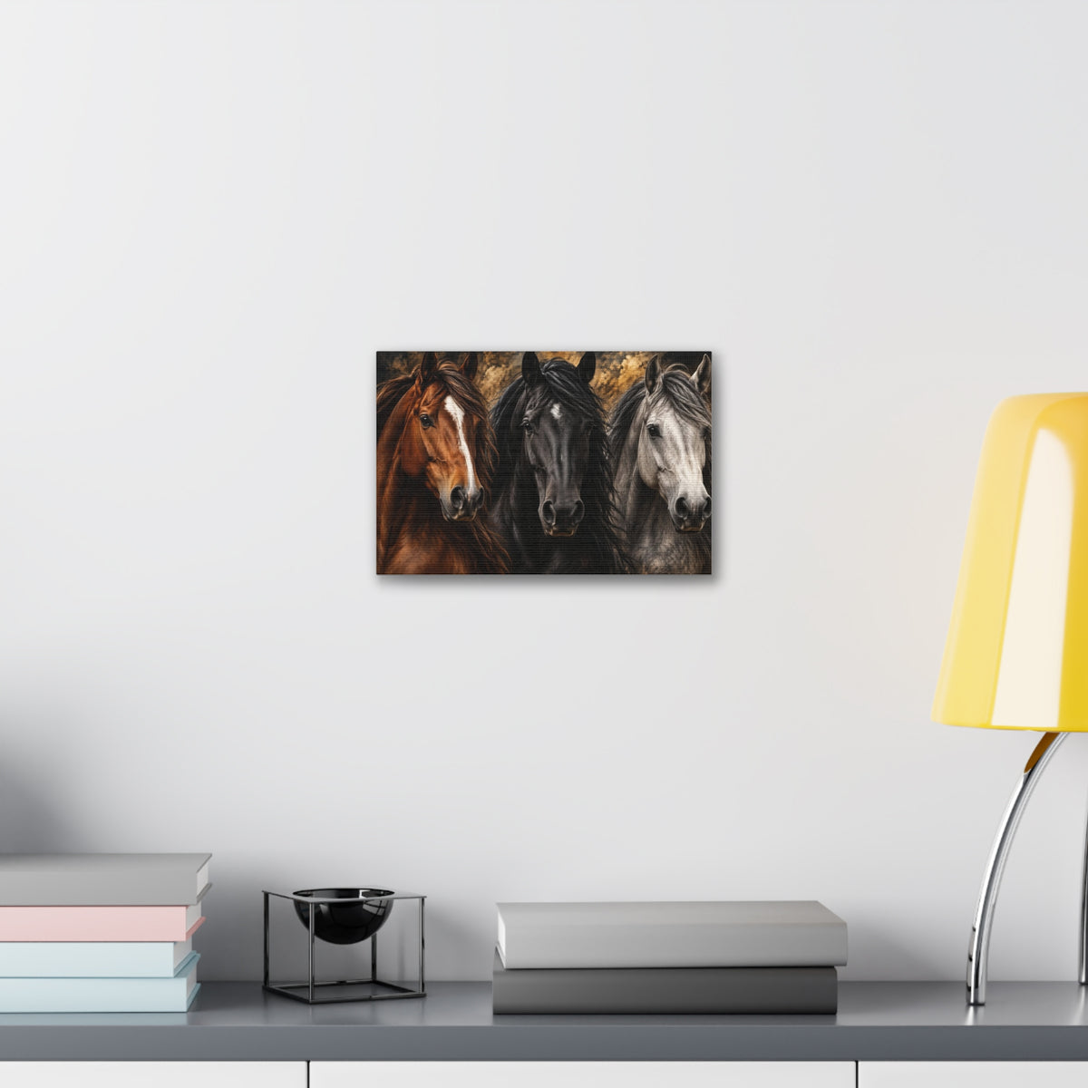 Kentucky Horse Canvas Wall Art – Three Horses, Blue Sky & Red Roses Equestrian Decor Printify