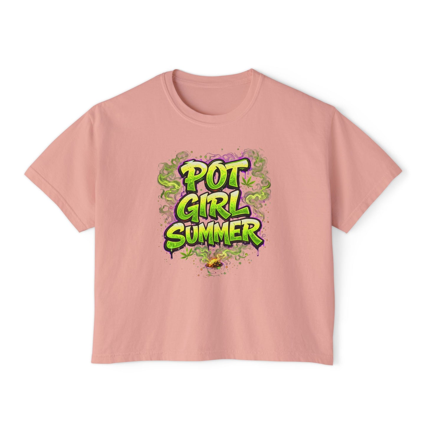 Pot Girl Summer Neon Weed Graphic T-Shirt | Funny Stoner Aesthetic Cannabis Party Tee | 420 Festival Streetwear Shirt