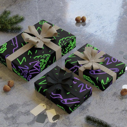 Neon Graffiti Cannabis Wrapping Paper – MJ 2025 Weed Gift Wrap – Black & Green Stoner Pattern