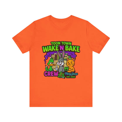 Toon Town Wake ’N Bake Crew T-Shirt | Funny Cartoon Stoner Tee by Mary-Jane EST. 2025