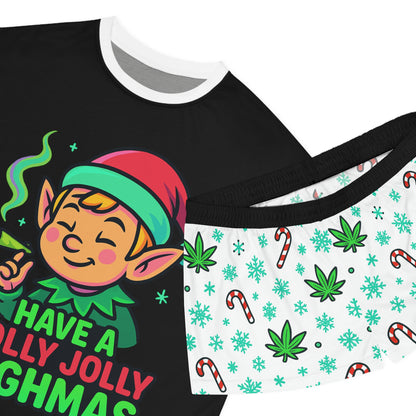 Copy of Holly Jolly Highmas Weed Christmas Pajama Set – Stoner Elf Matching Holiday PJs