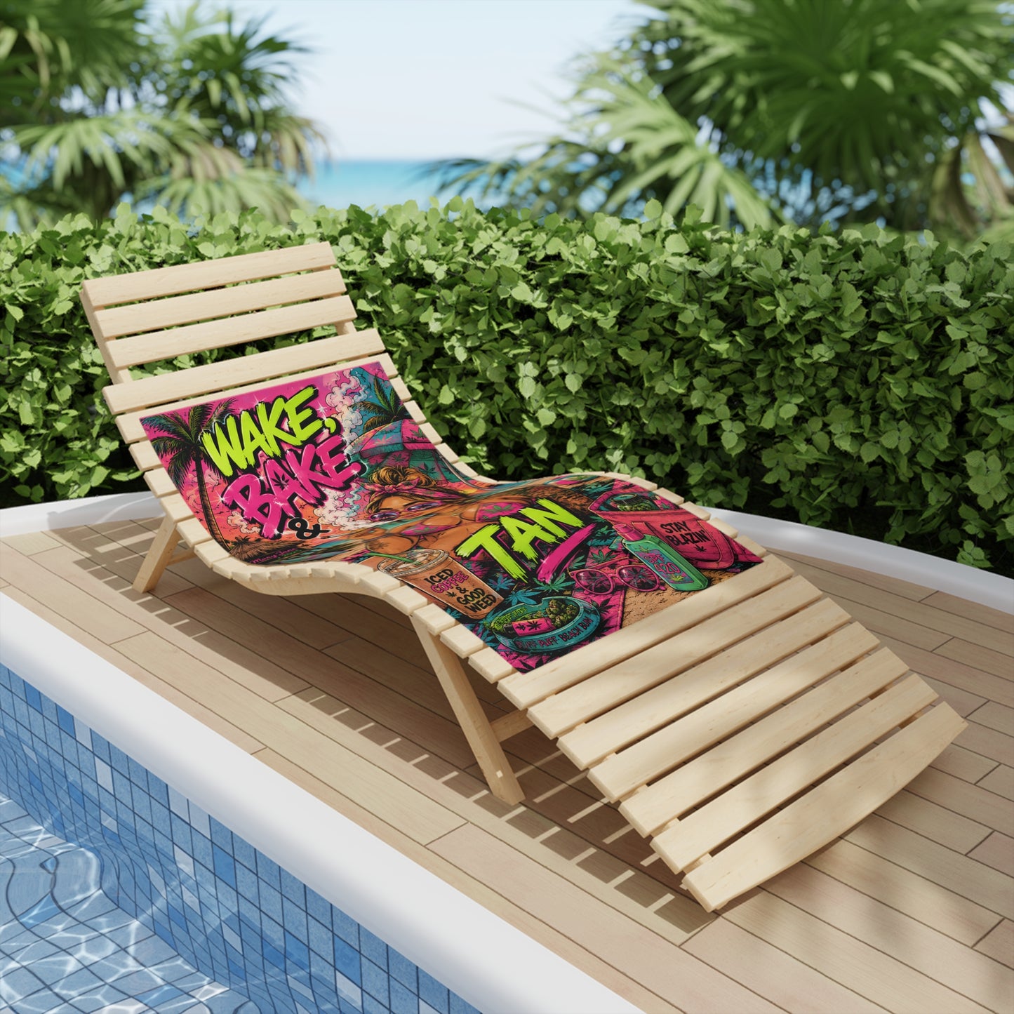 Wake Bake & Tan Beach Towel | Pot Girl Summer Towel | Neon Stoner Beach Towel | Mary Jane 2025