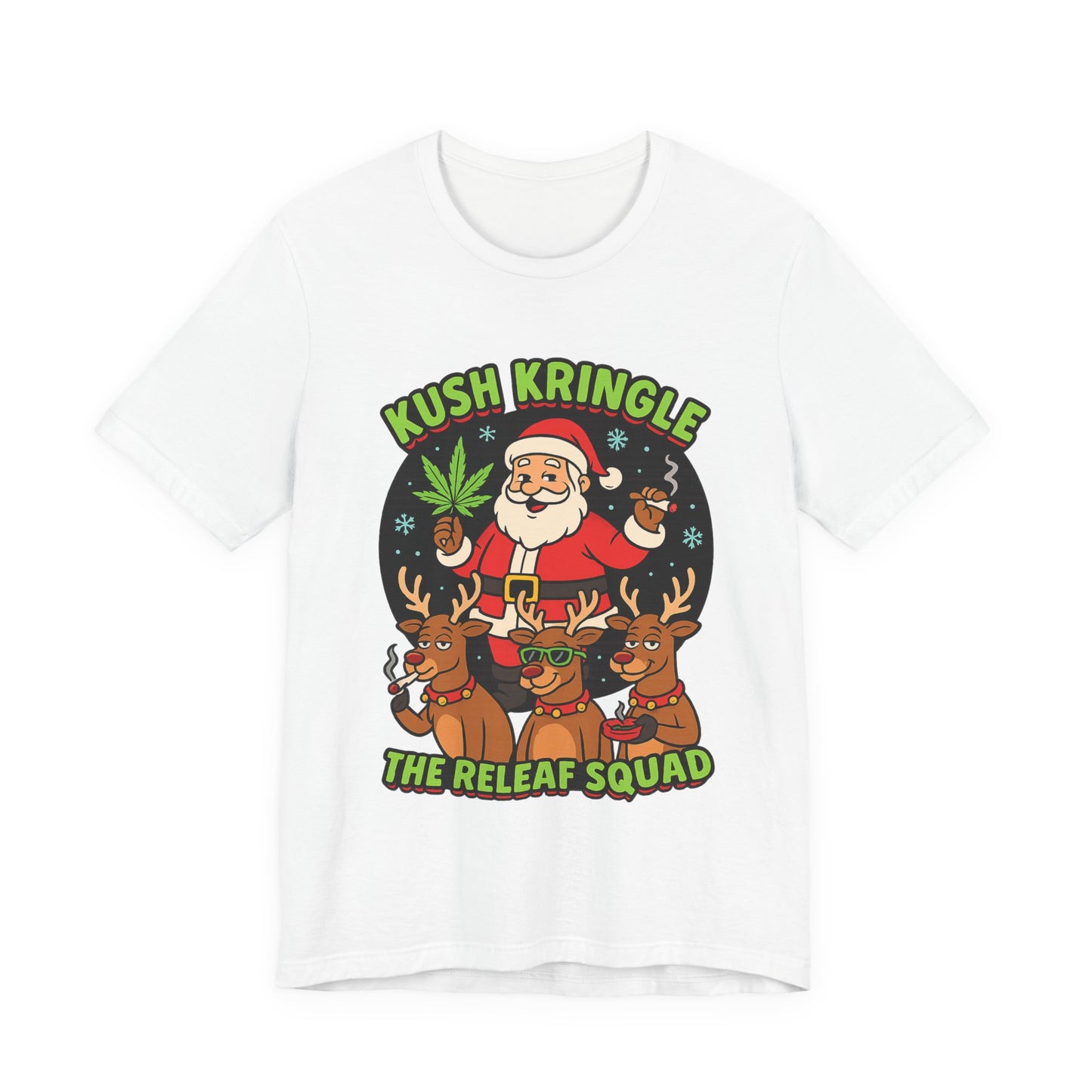 Kush Kringle Christmas Tee — "The Releaf Squad" Santa & Reindeer Holiday Shirt