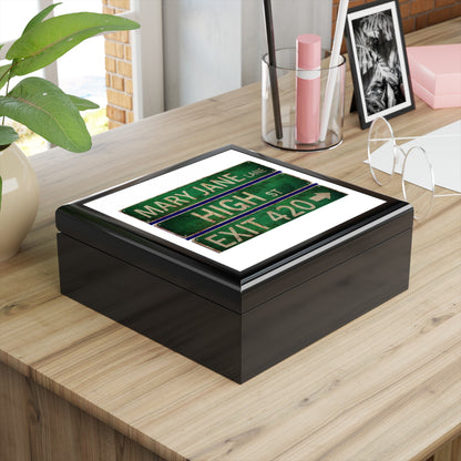 Jewelry Box — Mary Jane Lane High St Exit 420 Vintage Street Sign Keepsake Box