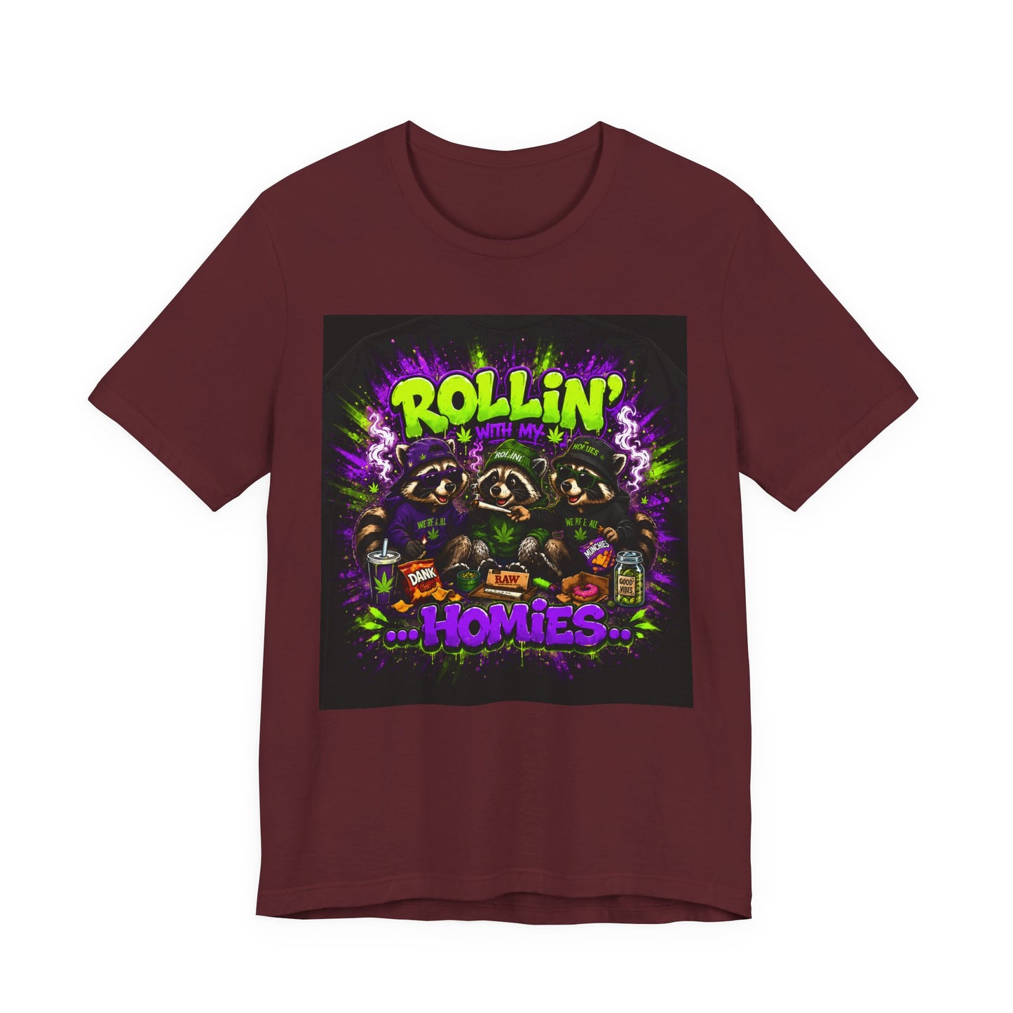 Rollin' With My Homies Shirt | Funny Raccoon Stoner Tee | Cartoon Smoke Session Graphic