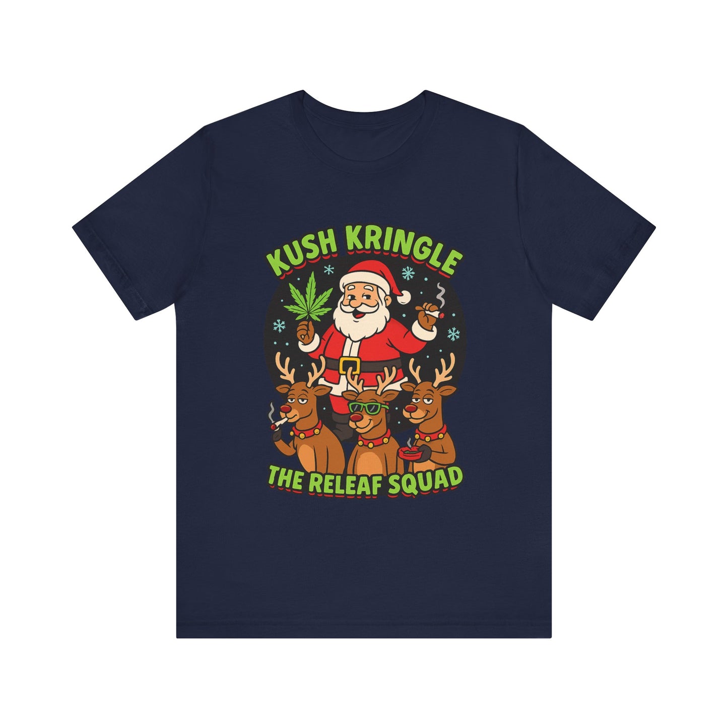 Kush Kringle Christmas Tee — "The Releaf Squad" Santa & Reindeer Holiday Shirt