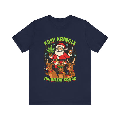 Kush Kringle Christmas Tee — "The Releaf Squad" Santa & Reindeer Holiday Shirt