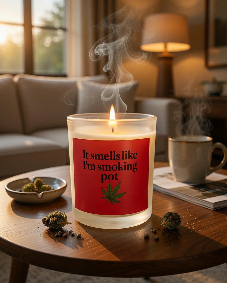 Funny Weed Candle – “It Smells Like I’m Smoking Pot” Soy Wax Glass Candle | Cannabis Gift | Stoner Home Decor